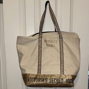 Victoria's Secret Glittery Gold and Cream Tote